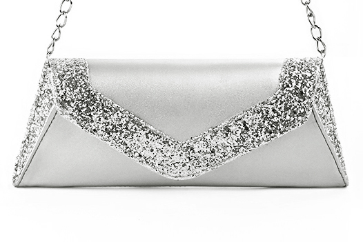 Light silver women's dress clutch, for weddings, ceremonies, cocktails and parties. Profile view - Florence KOOIJMAN